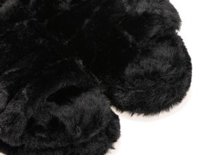Παντόφλες μαύρες γούνινες με λάστιχο ΜΑΥΡΟ